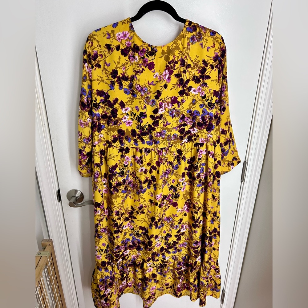 Scoop yellow floral ruffle dress
